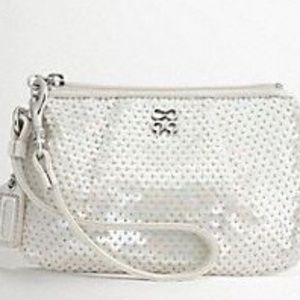 Vintage Coach white iridescent sequin wristlet